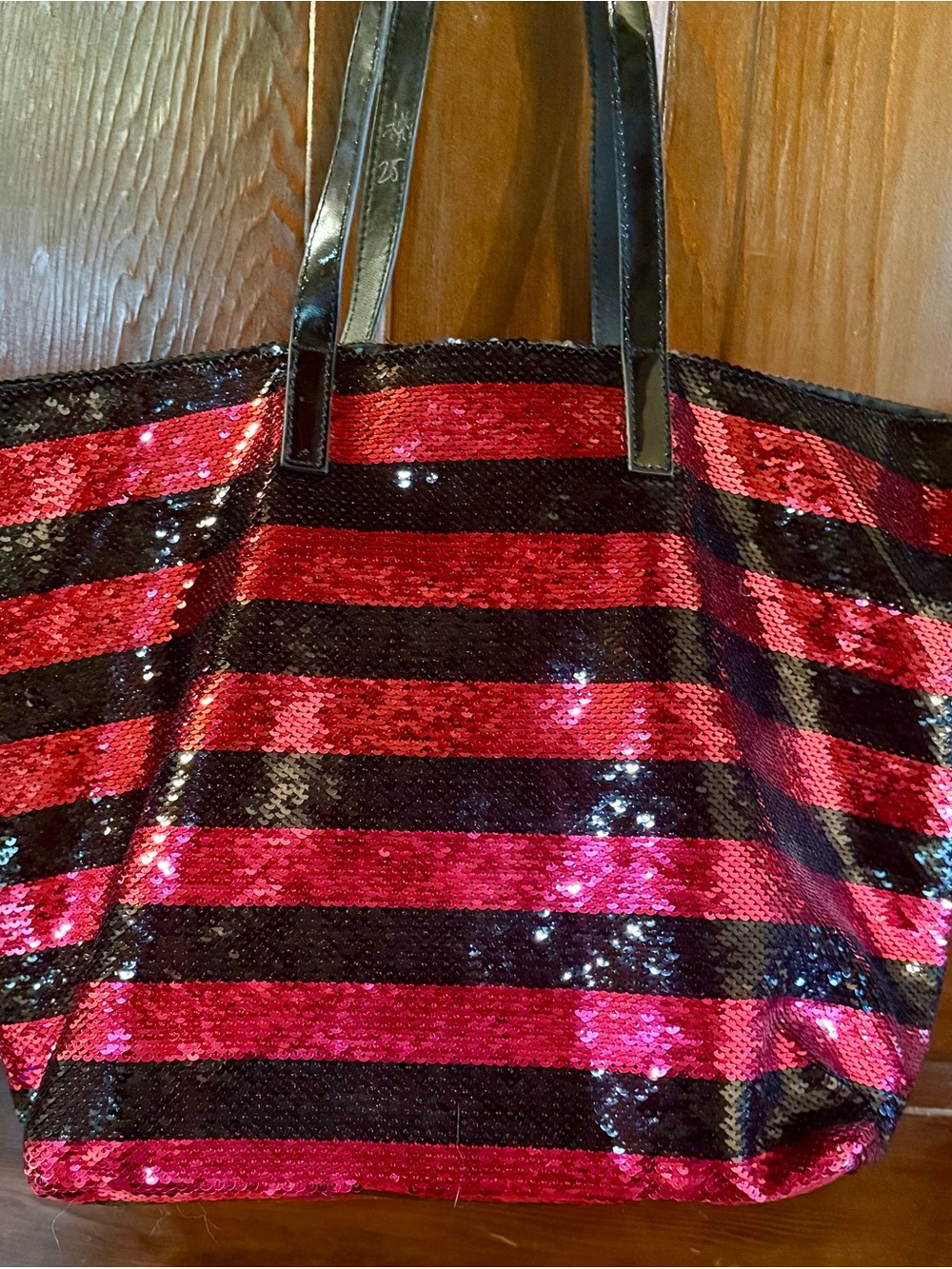 PRADA Sequin Tote Bag Nylon Black & Hot Pink with zip pocket inside - Picture 3 of 9